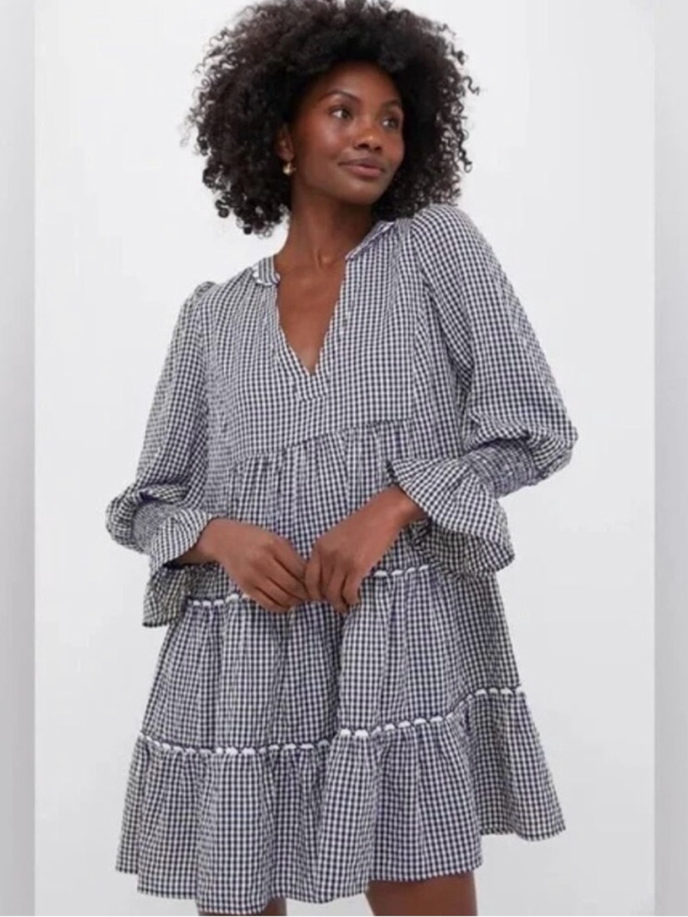 Tuckernuck Black & White Gingham Tiered Long-Sleeve Dress